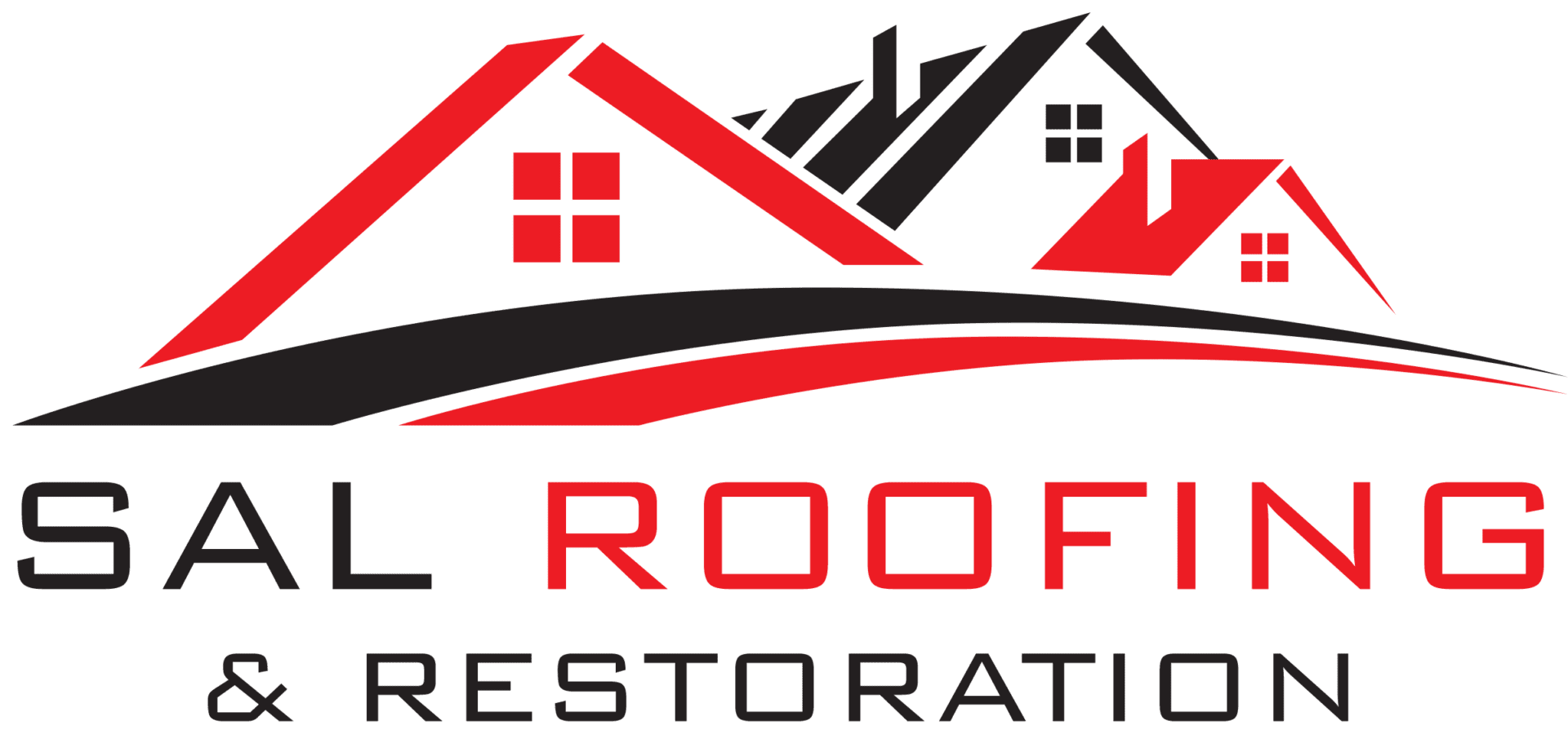 A black and red logo for a roofing company.